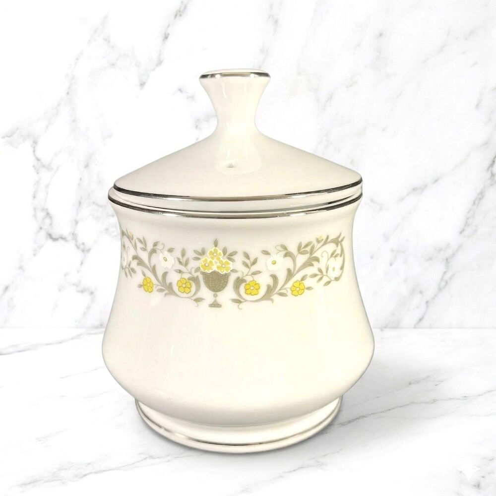 Vintage Sterling Fine China Florentine Sugar Bowl Japan Floral Silver Trim